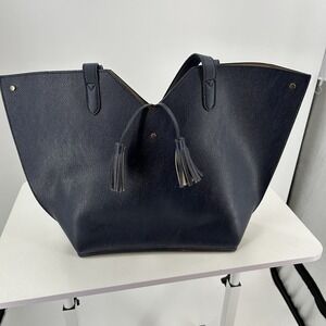 Neiman Marcus Navy Pebbled Leather Tote Bag Tassel  Large Shoulder Bag
